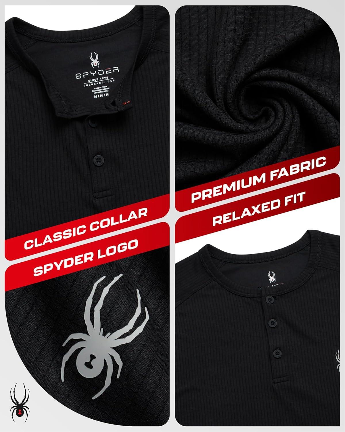 imageSpyder Mens Henley Shirt Lightweight Quick Dry Moisture Wicking Short Sleeve Athletic Performance Shirts for MenBlack