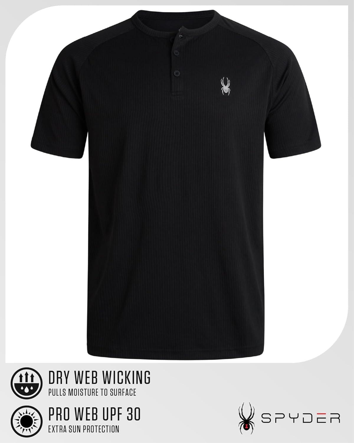 imageSpyder Mens Henley Shirt Lightweight Quick Dry Moisture Wicking Short Sleeve Athletic Performance Shirts for MenBlack
