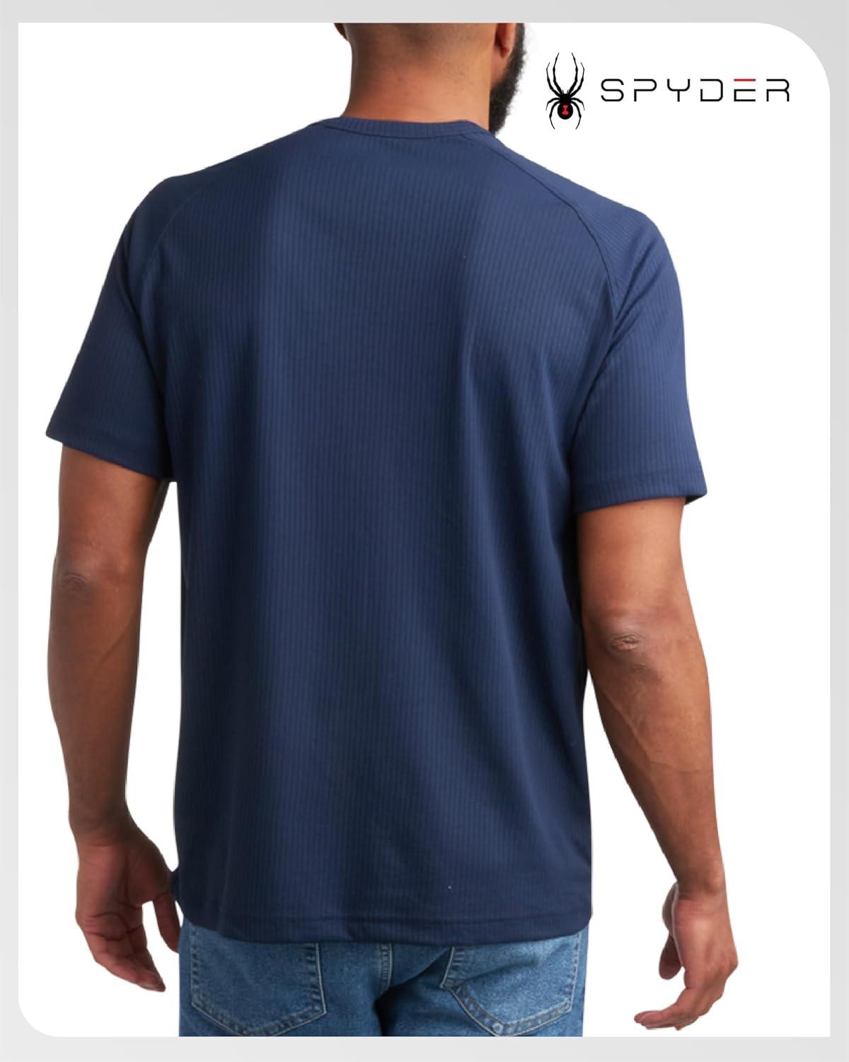 imageSpyder Mens Henley Shirt Lightweight Quick Dry Moisture Wicking Short Sleeve Athletic Performance Shirts for MenNavy