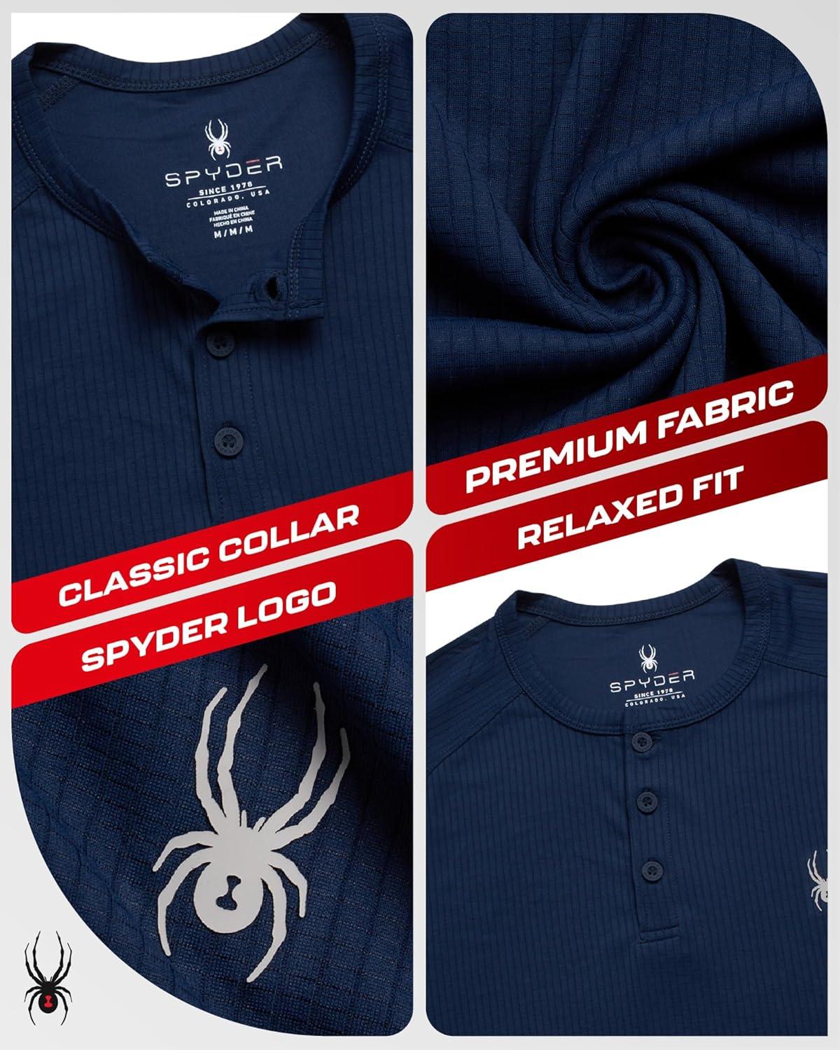 imageSpyder Mens Henley Shirt Lightweight Quick Dry Moisture Wicking Short Sleeve Athletic Performance Shirts for MenNavy