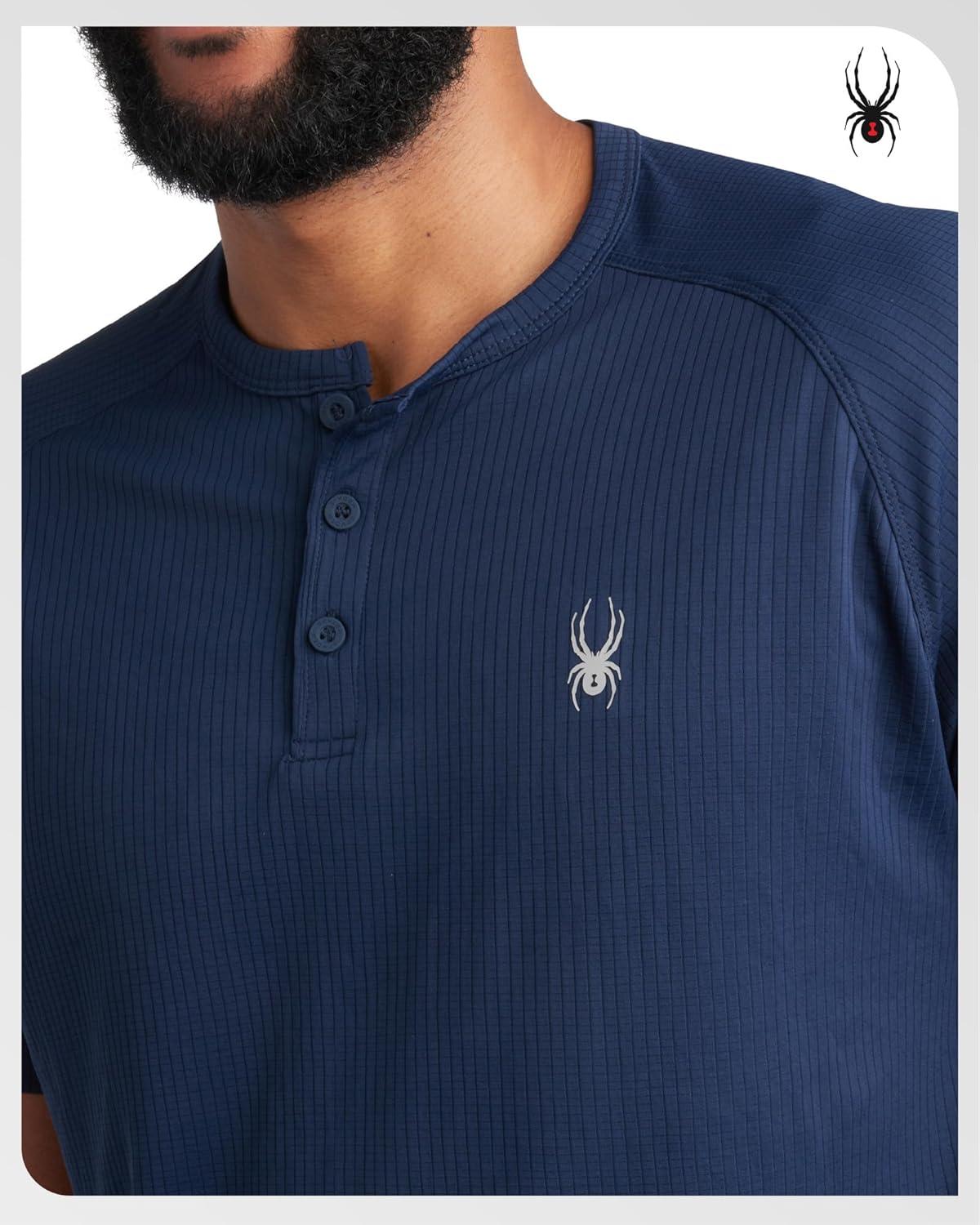 imageSpyder Mens Henley Shirt Lightweight Quick Dry Moisture Wicking Short Sleeve Athletic Performance Shirts for MenNavy