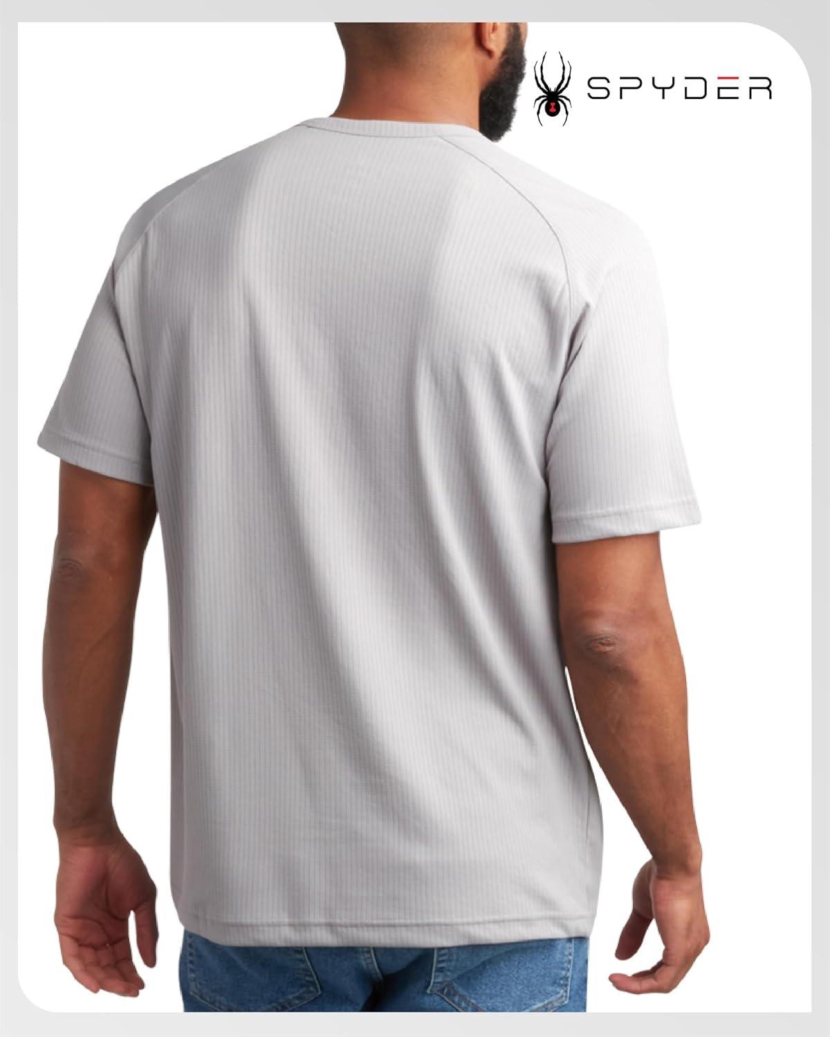 imageSpyder Mens Henley Shirt Lightweight Quick Dry Moisture Wicking Short Sleeve Athletic Performance Shirts for MenPewter
