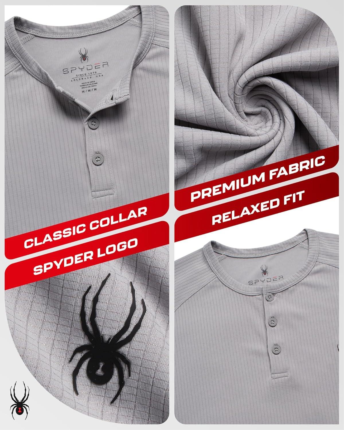 imageSpyder Mens Henley Shirt Lightweight Quick Dry Moisture Wicking Short Sleeve Athletic Performance Shirts for MenPewter