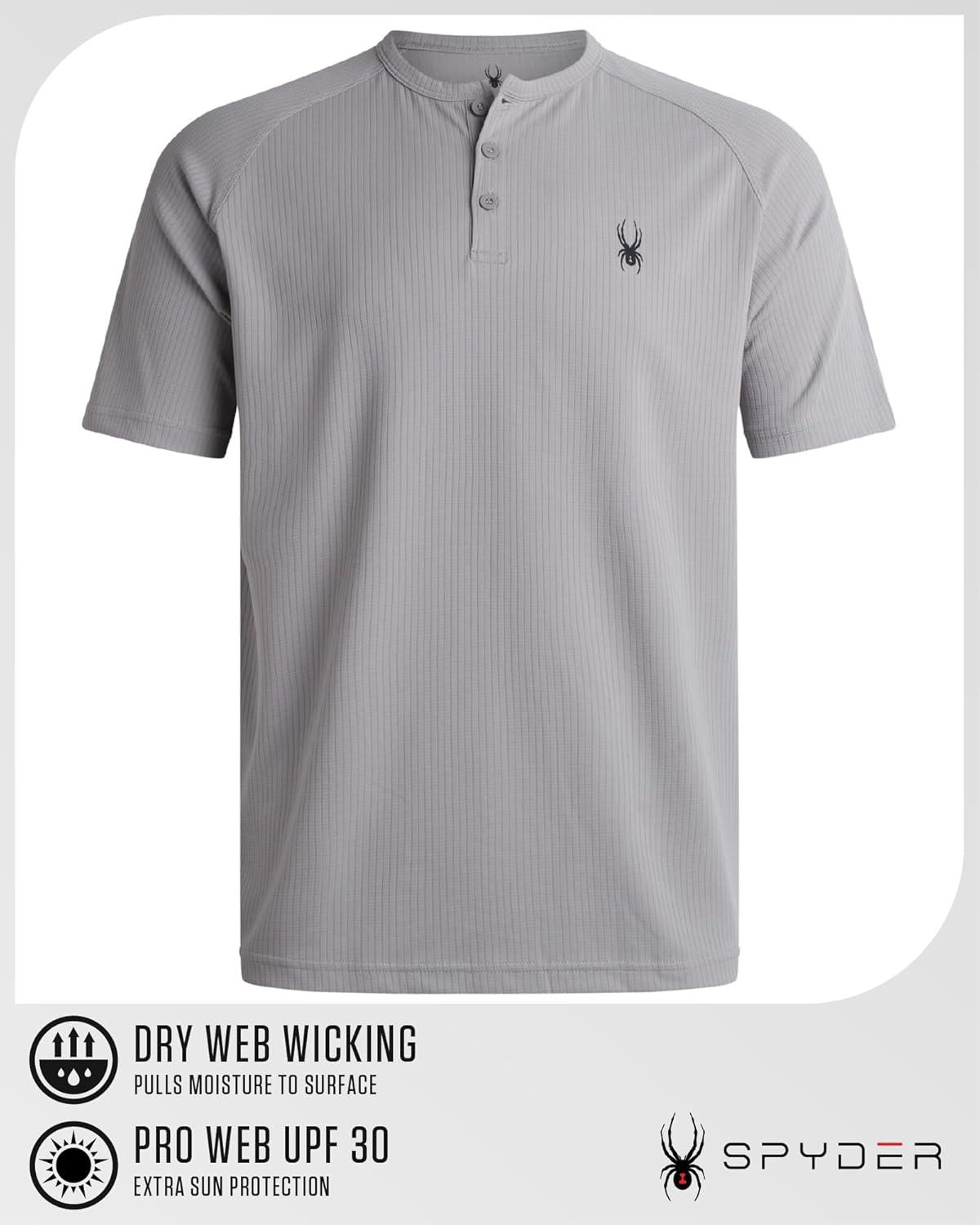 imageSpyder Mens Henley Shirt Lightweight Quick Dry Moisture Wicking Short Sleeve Athletic Performance Shirts for MenPewter