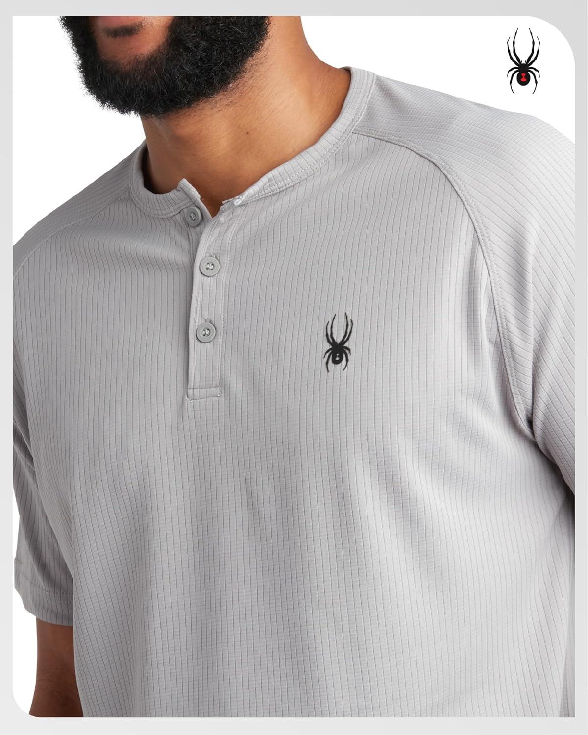 imageSpyder Mens Henley Shirt Lightweight Quick Dry Moisture Wicking Short Sleeve Athletic Performance Shirts for MenPewter
