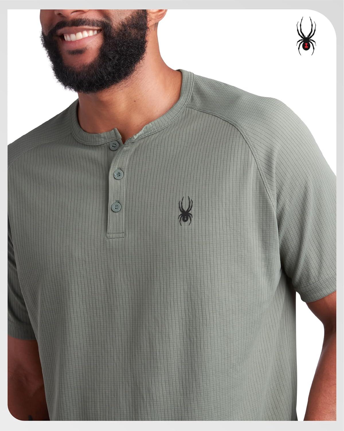 imageSpyder Mens Henley Shirt Lightweight Quick Dry Moisture Wicking Short Sleeve Athletic Performance Shirts for MenSpruce Green