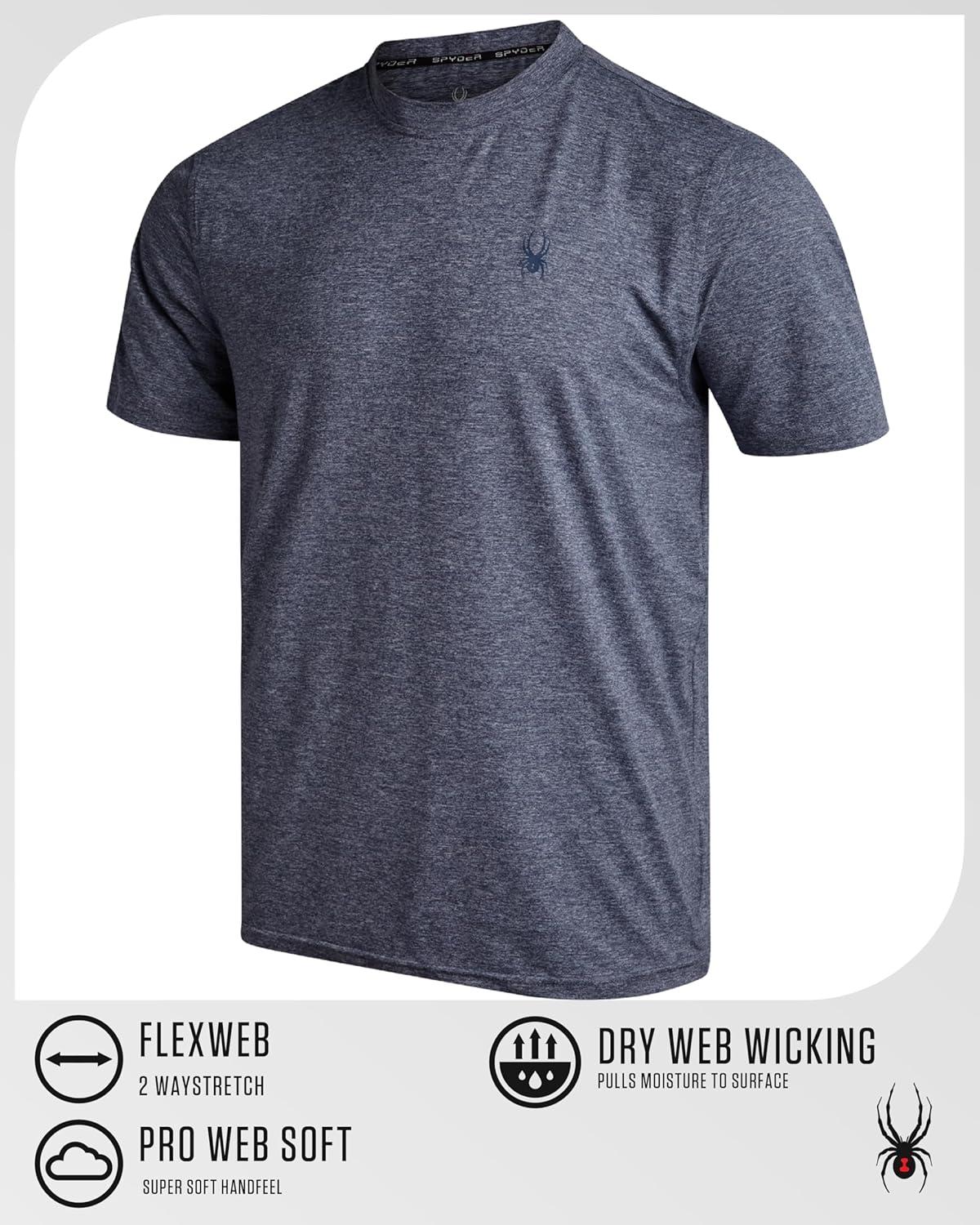 imageSpyder Mens T Shirt Athletic Performance Short Sleeve Running Workout Tee Moisture Wicking Crewneck Shirts for MenNavy Heather Solid