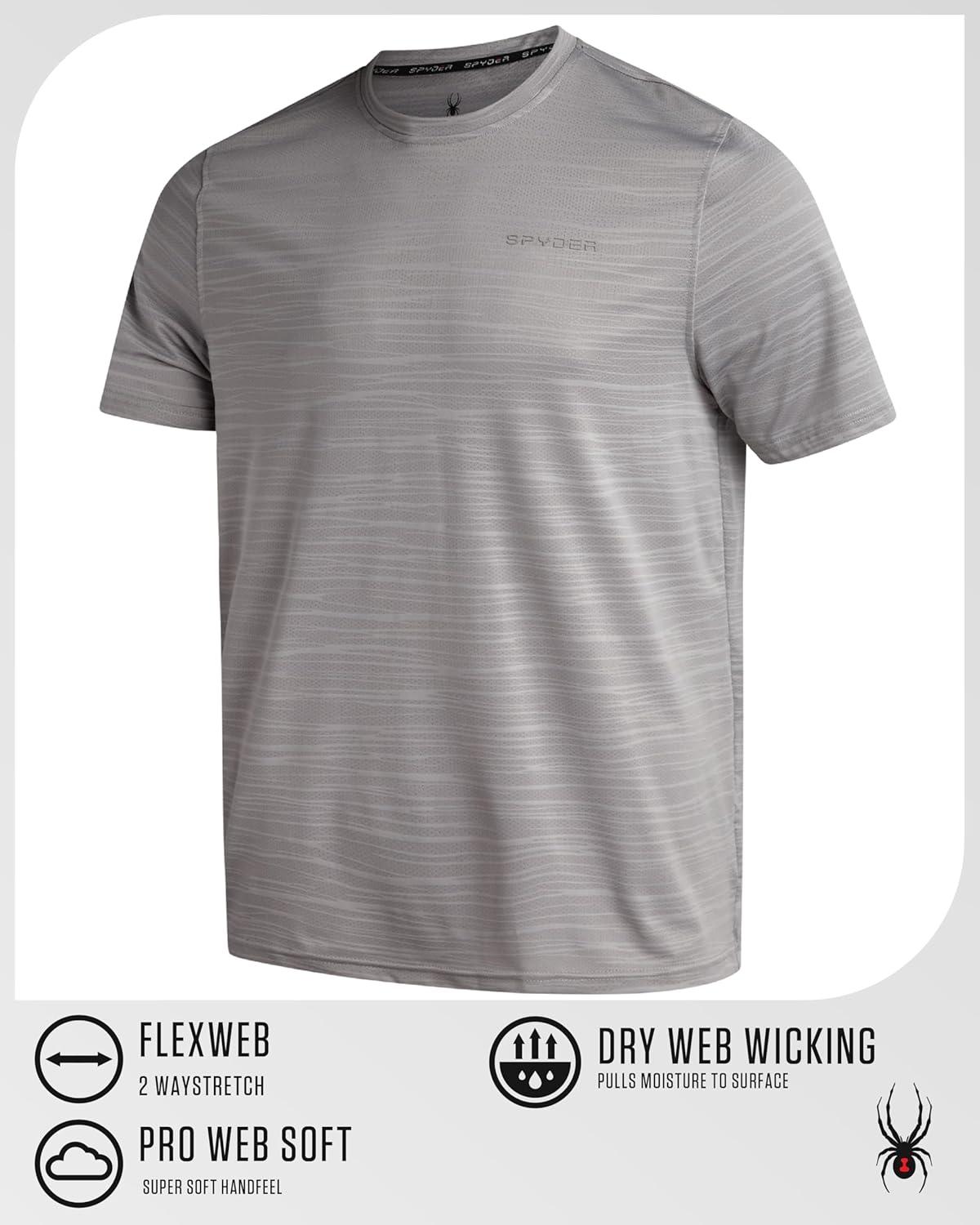 imageSpyder Mens T Shirt Athletic Performance Short Sleeve Running Workout Tee Moisture Wicking Crewneck Shirts for MenPewter Jacquard