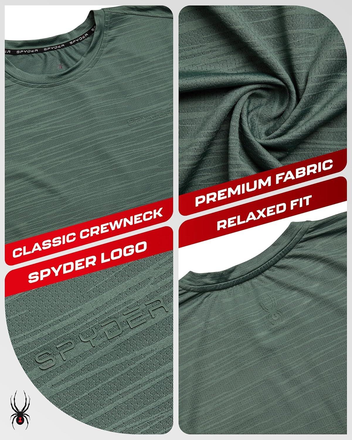imageSpyder Mens T Shirt Athletic Performance Short Sleeve Running Workout Tee Moisture Wicking Crewneck Shirts for MenSpruce Green Jacquard