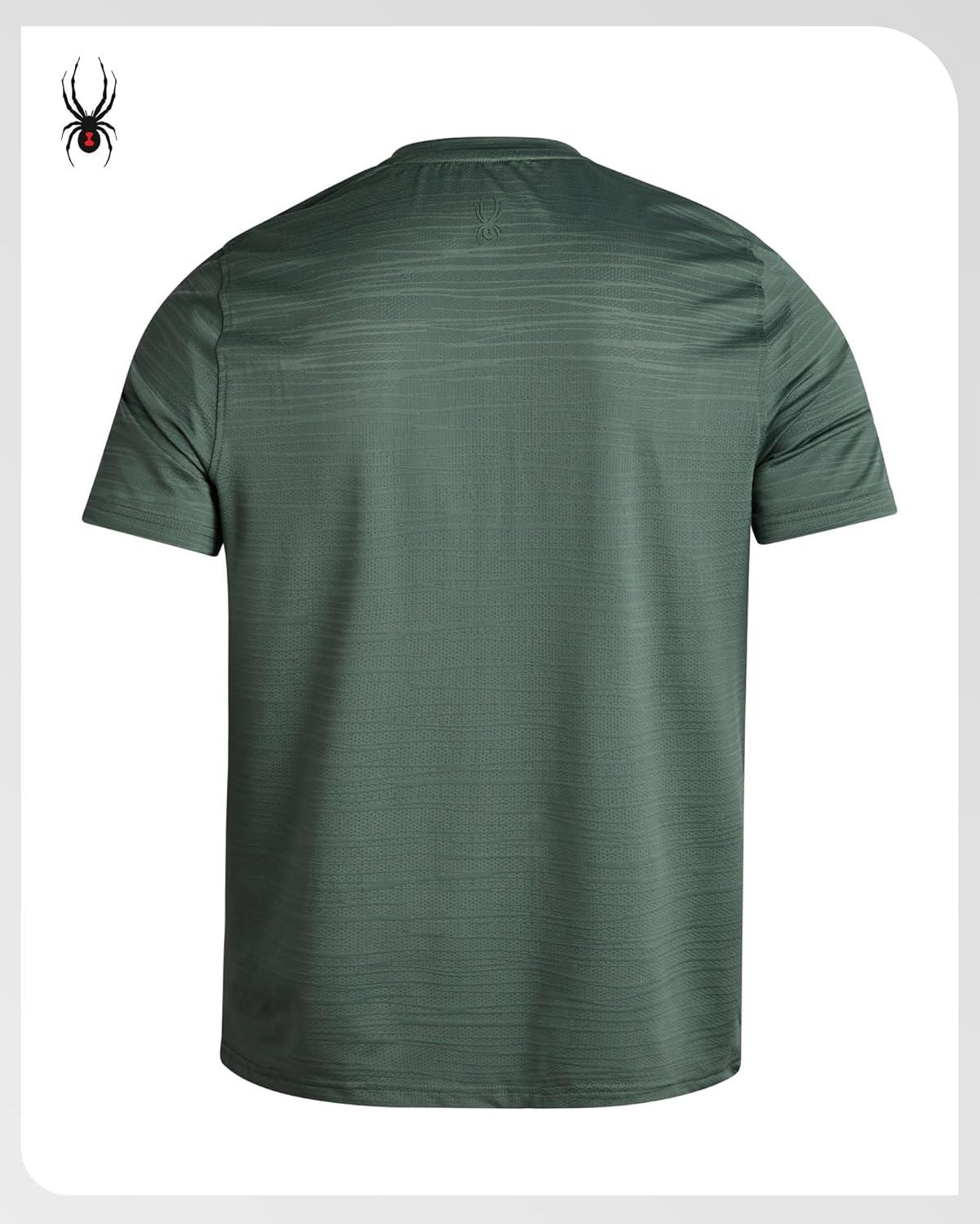imageSpyder Mens T Shirt Athletic Performance Short Sleeve Running Workout Tee Moisture Wicking Crewneck Shirts for MenSpruce Green Jacquard