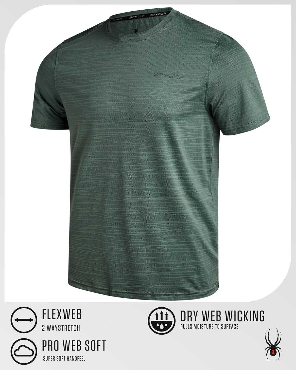 imageSpyder Mens T Shirt Athletic Performance Short Sleeve Running Workout Tee Moisture Wicking Crewneck Shirts for MenSpruce Green Jacquard