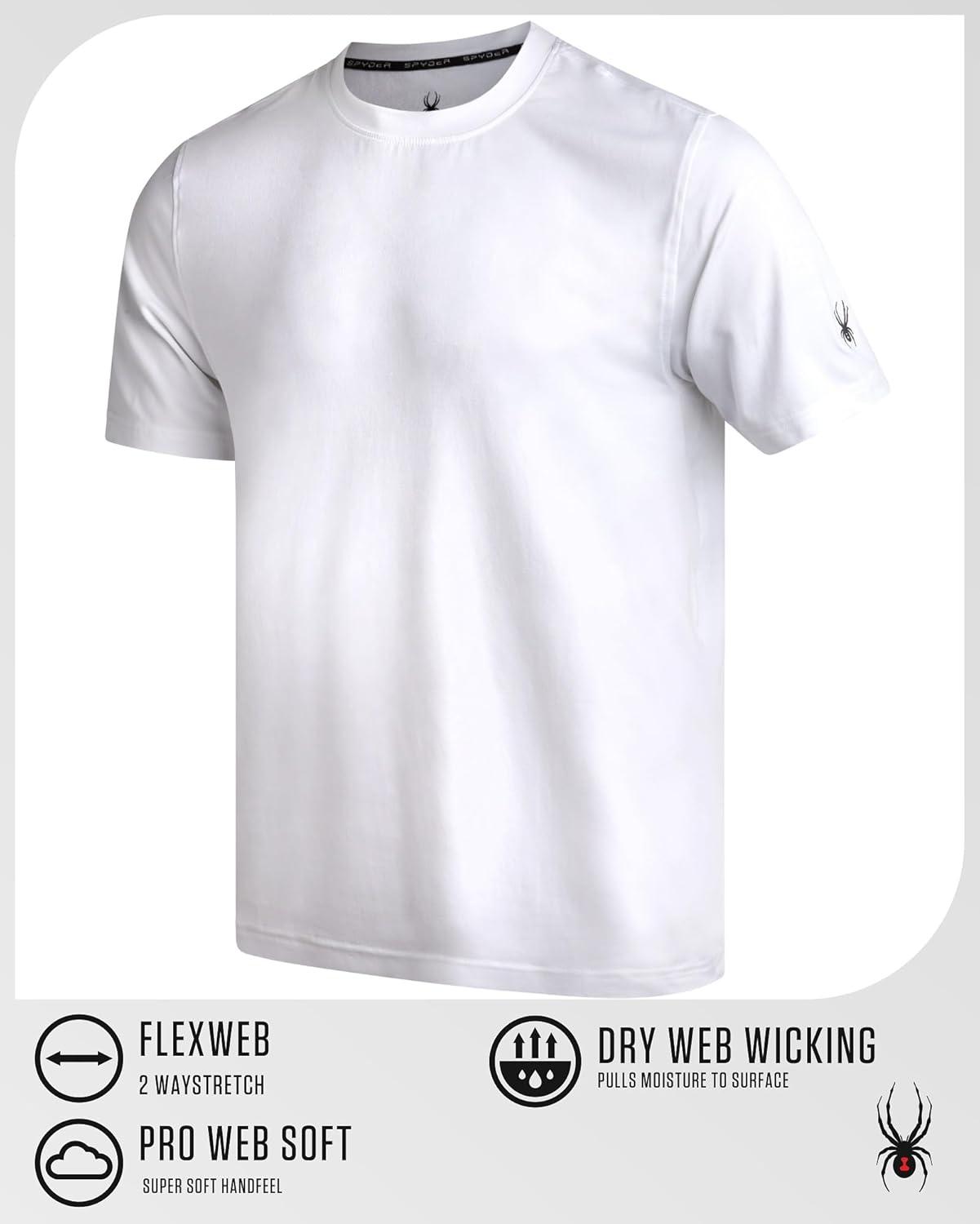 imageSpyder Mens T Shirt Athletic Performance Short Sleeve Running Workout Tee Moisture Wicking Crewneck Shirts for MenWhite Sleeve Logo