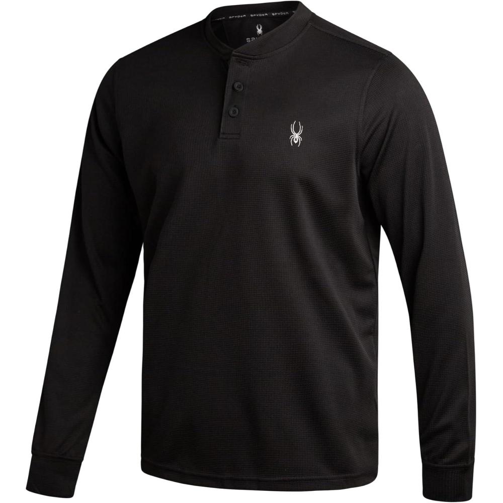 imageSpyder Mens Henley Shirt Lightweight Quick Dry Moisture Wicking Long Sleeve Athletic Performance Shirts for MenBlack