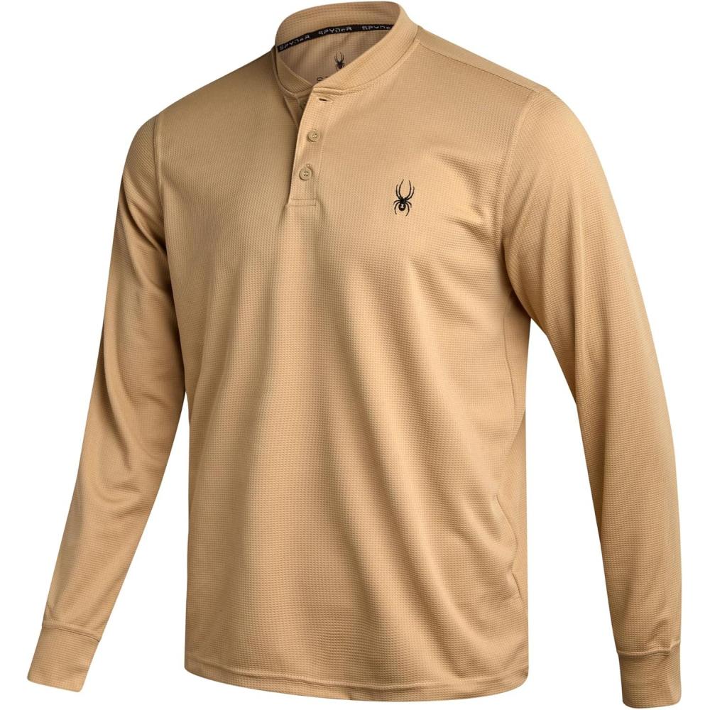 imageSpyder Mens Henley Shirt Lightweight Quick Dry Moisture Wicking Long Sleeve Athletic Performance Shirts for MenSand