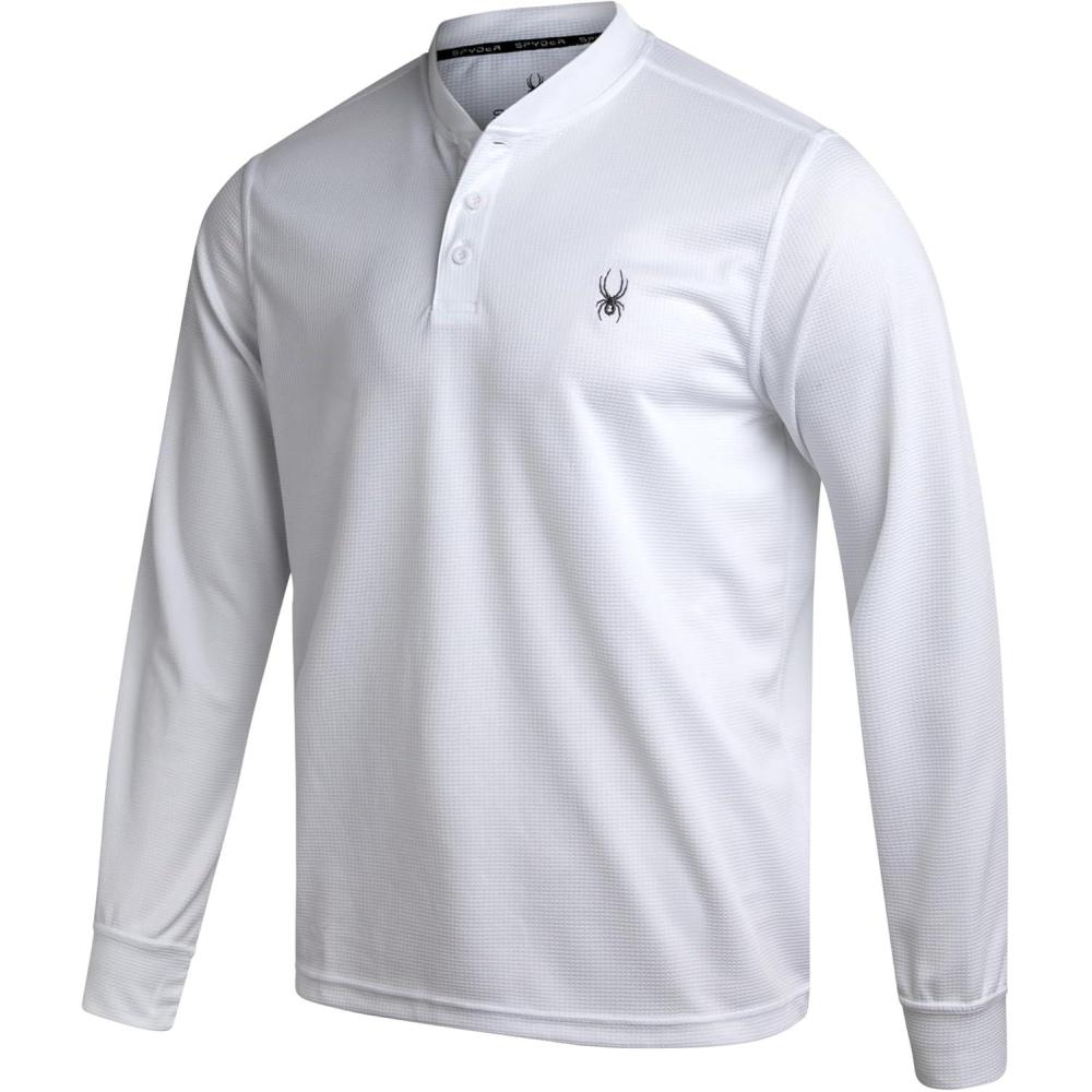 imageSpyder Mens Henley Shirt Lightweight Quick Dry Moisture Wicking Long Sleeve Athletic Performance Shirts for MenWhite