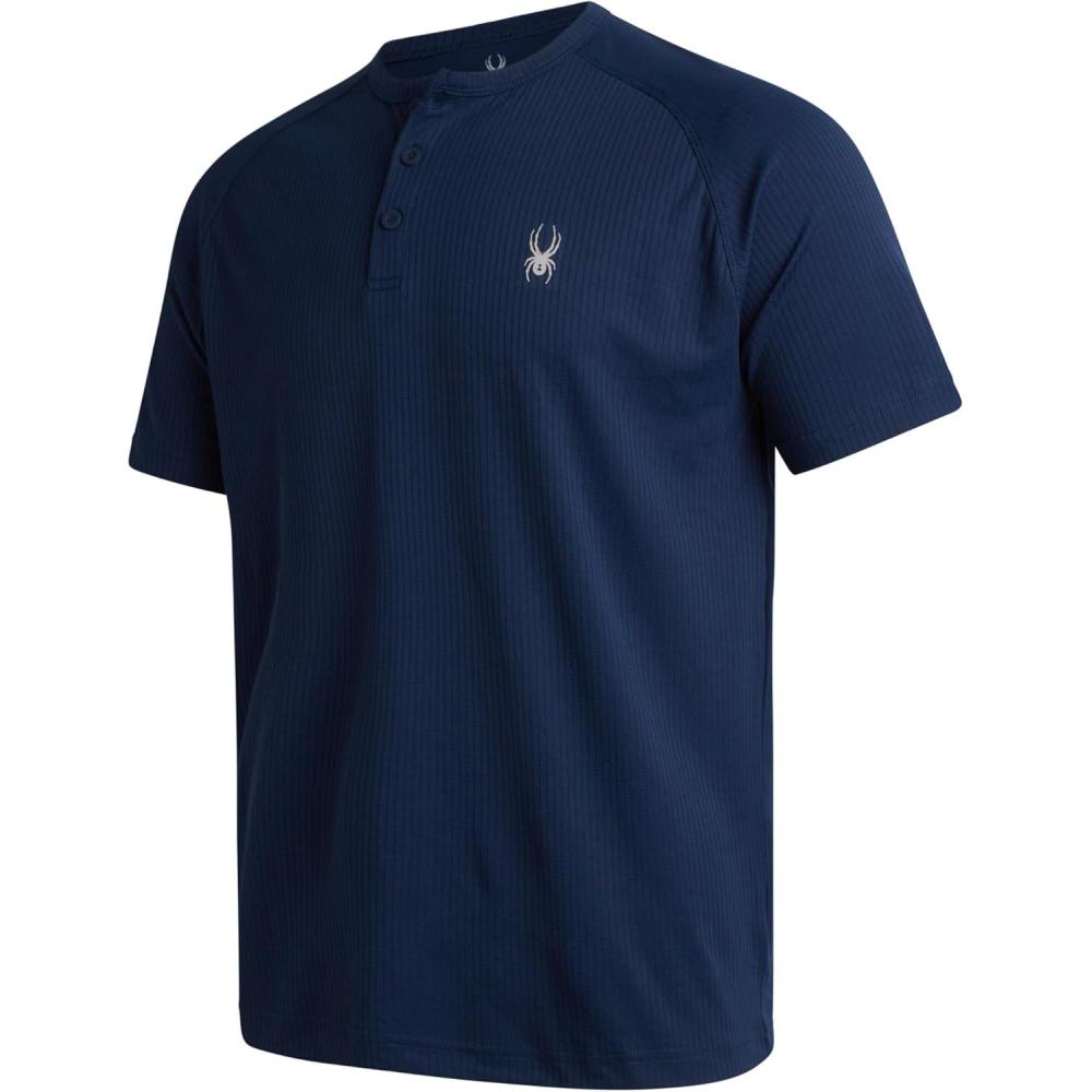imageSpyder Mens Henley Shirt Lightweight Quick Dry Moisture Wicking Short Sleeve Athletic Performance Shirts for MenNavy