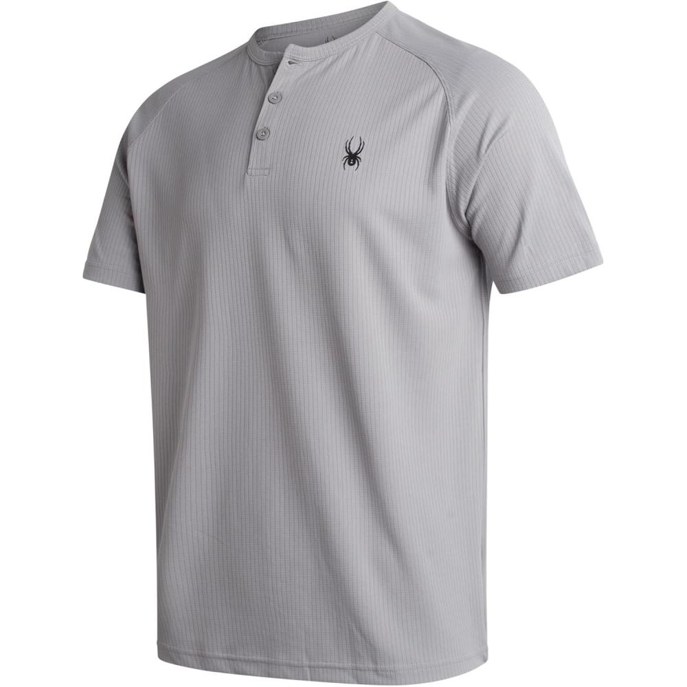 imageSpyder Mens Henley Shirt Lightweight Quick Dry Moisture Wicking Short Sleeve Athletic Performance Shirts for MenPewter