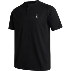 Spyder Mens Henley Shirt – Lightweight Quick Dry Moisture Wicking Short Sleeve Athletic Performance Shirts for Men(Black)