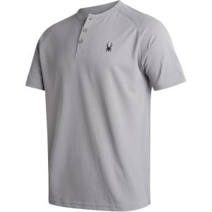 Spyder Mens Henley Shirt – Lightweight Quick Dry Moisture Wicking Short Sleeve Athletic Performance Shirts for Men(Pewter)