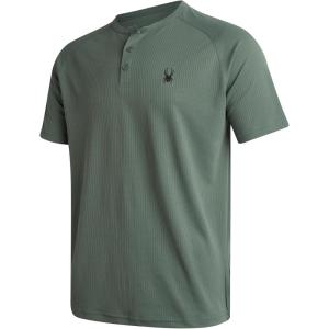 Spyder Mens Henley Shirt – Lightweight Quick Dry Moisture Wicking Short Sleeve Athletic Performance Shirts for Men(Spruce Green)