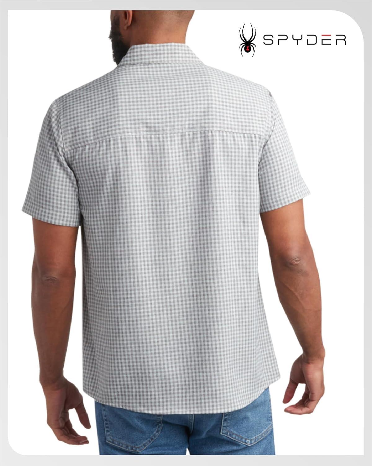 imageSpyder Mens Button Down Shirt Lightweight Plaid Casual Collared Shirt Wrinkle Free Short Sleeve Shirts for MenGrey