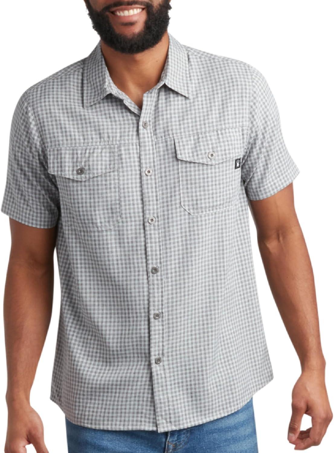 imageSpyder Mens Button Down Shirt Lightweight Plaid Casual Collared Shirt Wrinkle Free Short Sleeve Shirts for MenGrey
