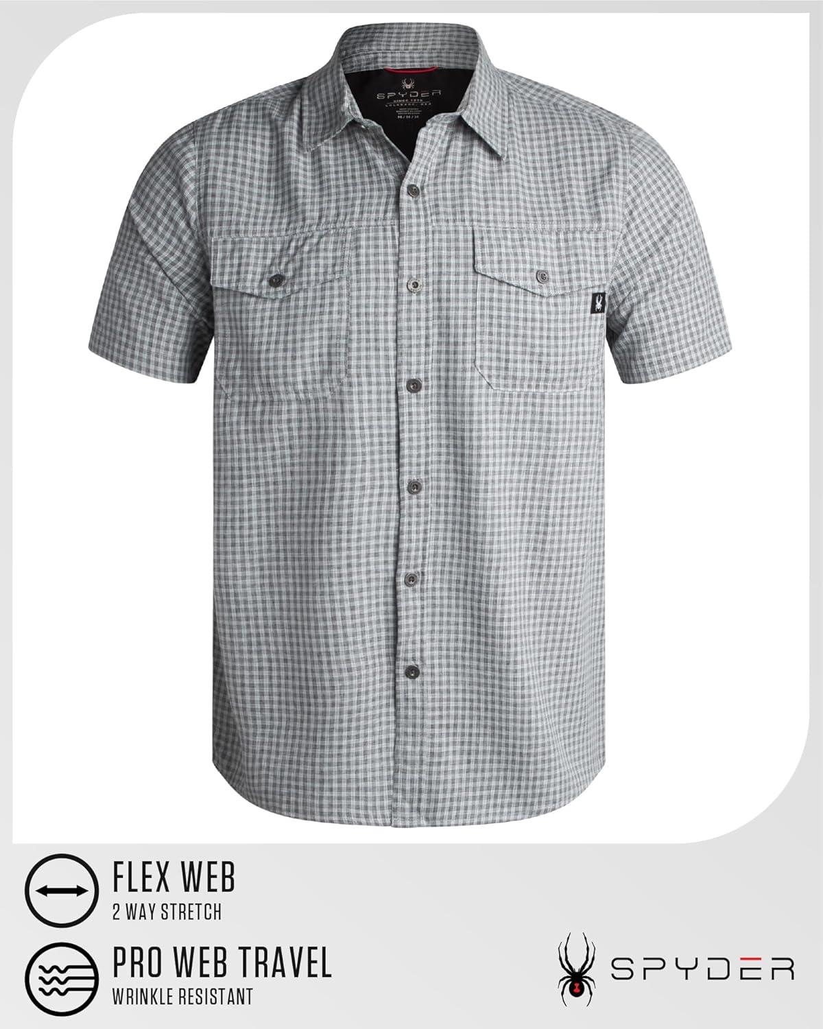 imageSpyder Mens Button Down Shirt Lightweight Plaid Casual Collared Shirt Wrinkle Free Short Sleeve Shirts for MenGrey