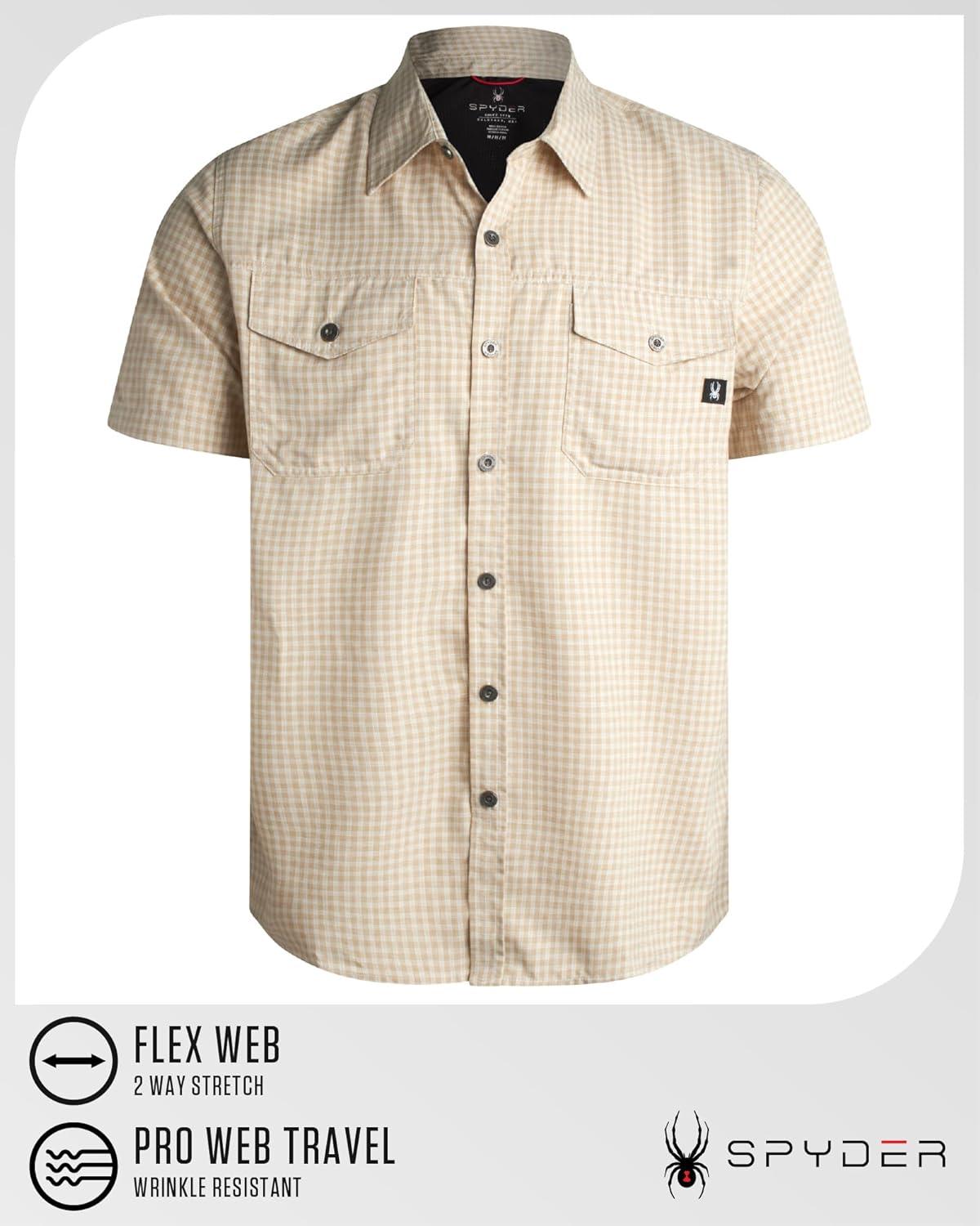 imageSpyder Mens Button Down Shirt Lightweight Plaid Casual Collared Shirt Wrinkle Free Short Sleeve Shirts for MenKhaki