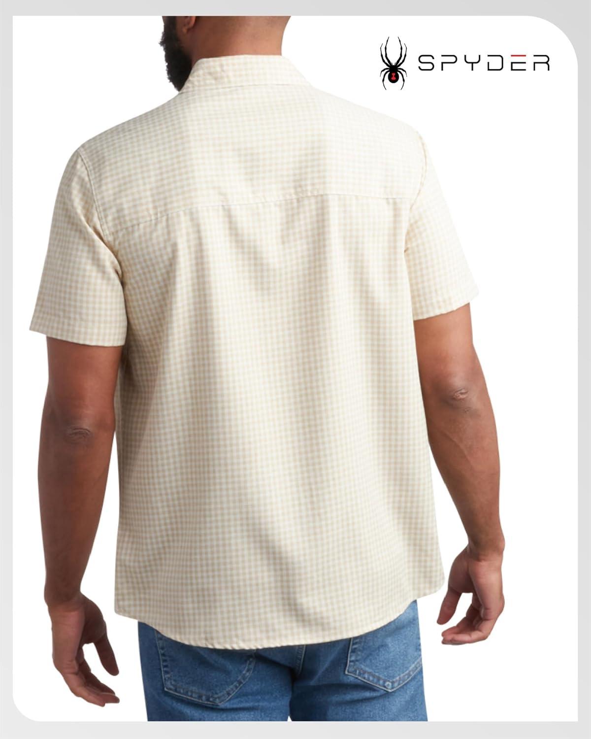 imageSpyder Mens Button Down Shirt Lightweight Plaid Casual Collared Shirt Wrinkle Free Short Sleeve Shirts for MenKhaki