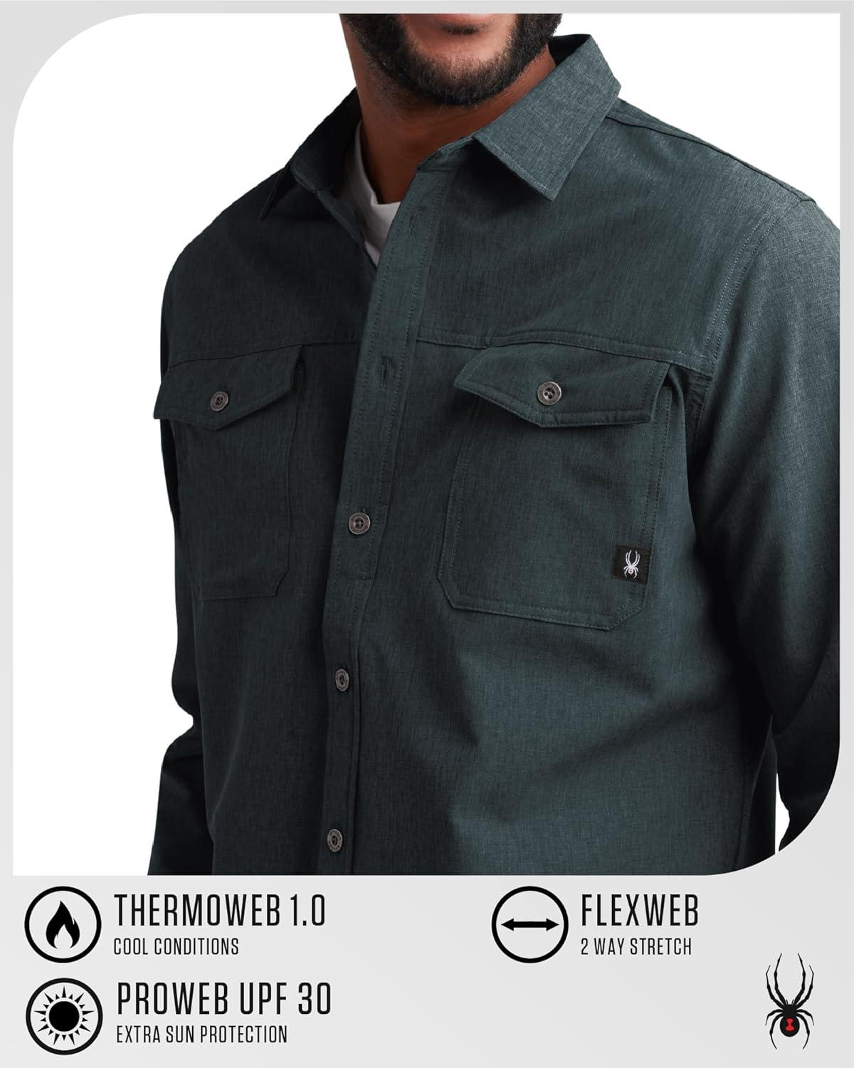 imageSpyder Mens Button Down Shirt Jacket Performance Long Sleeve Shirt Jacket for Men Casual Collared Mens Button Up ShirtsBlack