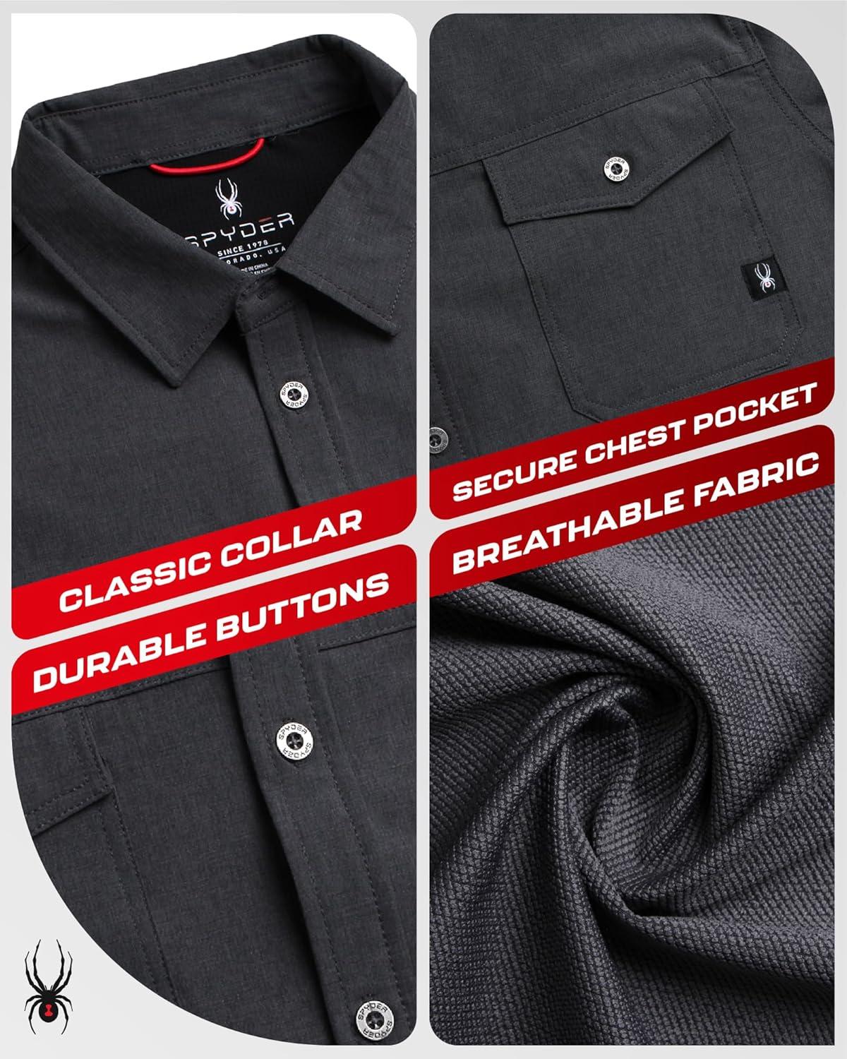 imageSpyder Mens Button Down Shirt Jacket Performance Long Sleeve Shirt Jacket for Men Casual Collared Mens Button Up ShirtsBlack
