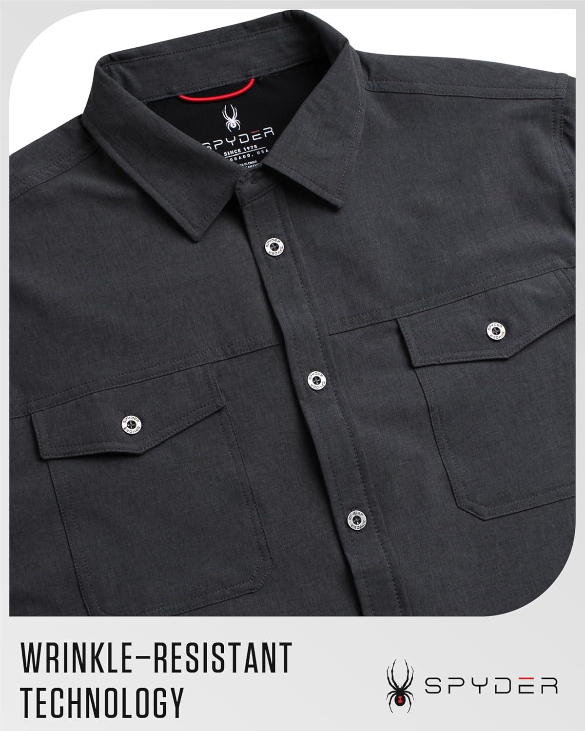imageSpyder Mens Button Down Shirt Jacket Performance Long Sleeve Shirt Jacket for Men Casual Collared Mens Button Up ShirtsBlack