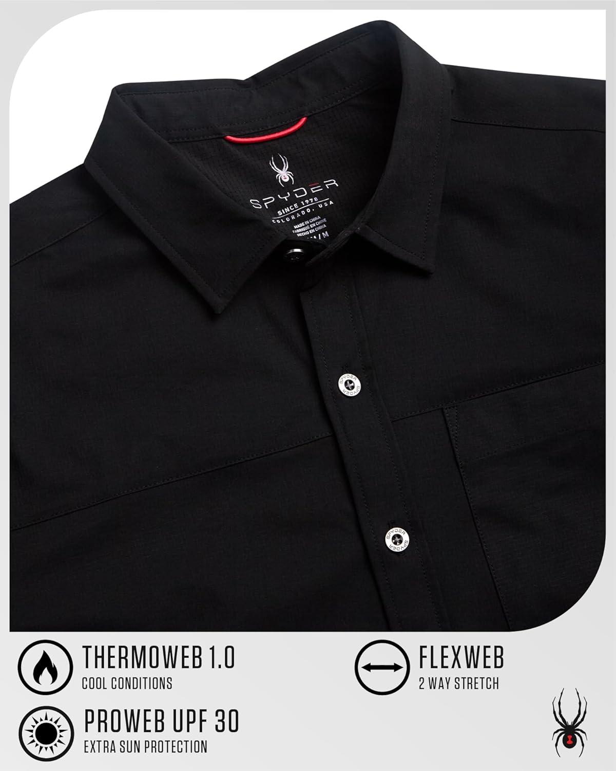 imageSpyder Mens Button Down Shirt Jacket Performance Long Sleeve Shirt Jacket for Men Casual Collared Mens Button Up ShirtsBlack Raven