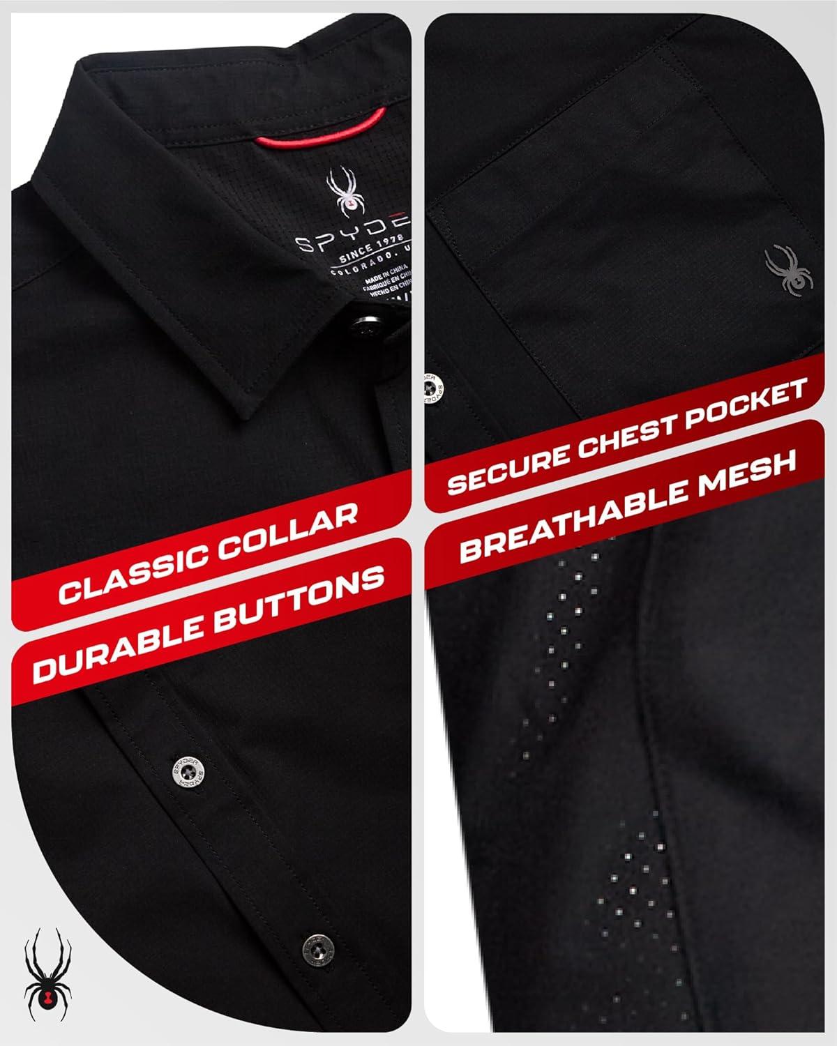 imageSpyder Mens Button Down Shirt Jacket Performance Long Sleeve Shirt Jacket for Men Casual Collared Mens Button Up ShirtsBlack Raven