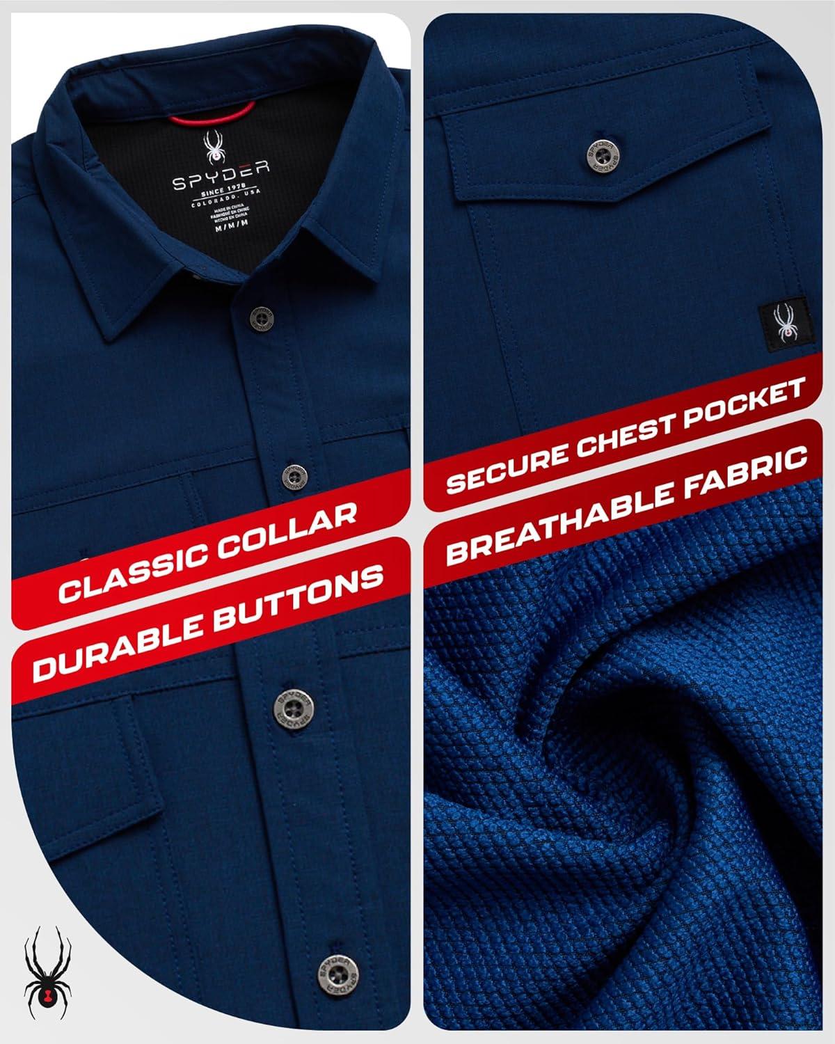 imageSpyder Mens Button Down Shirt Jacket Performance Long Sleeve Shirt Jacket for Men Casual Collared Mens Button Up ShirtsEstate Blue