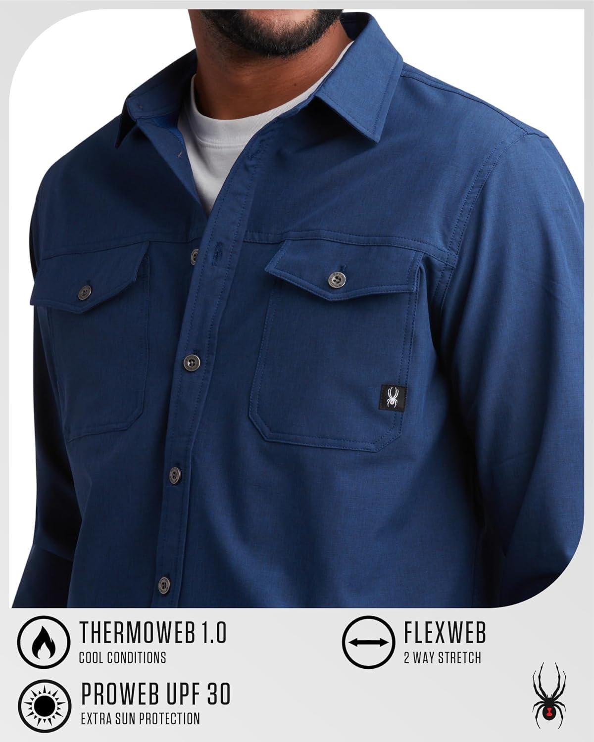 imageSpyder Mens Button Down Shirt Jacket Performance Long Sleeve Shirt Jacket for Men Casual Collared Mens Button Up ShirtsEstate Blue