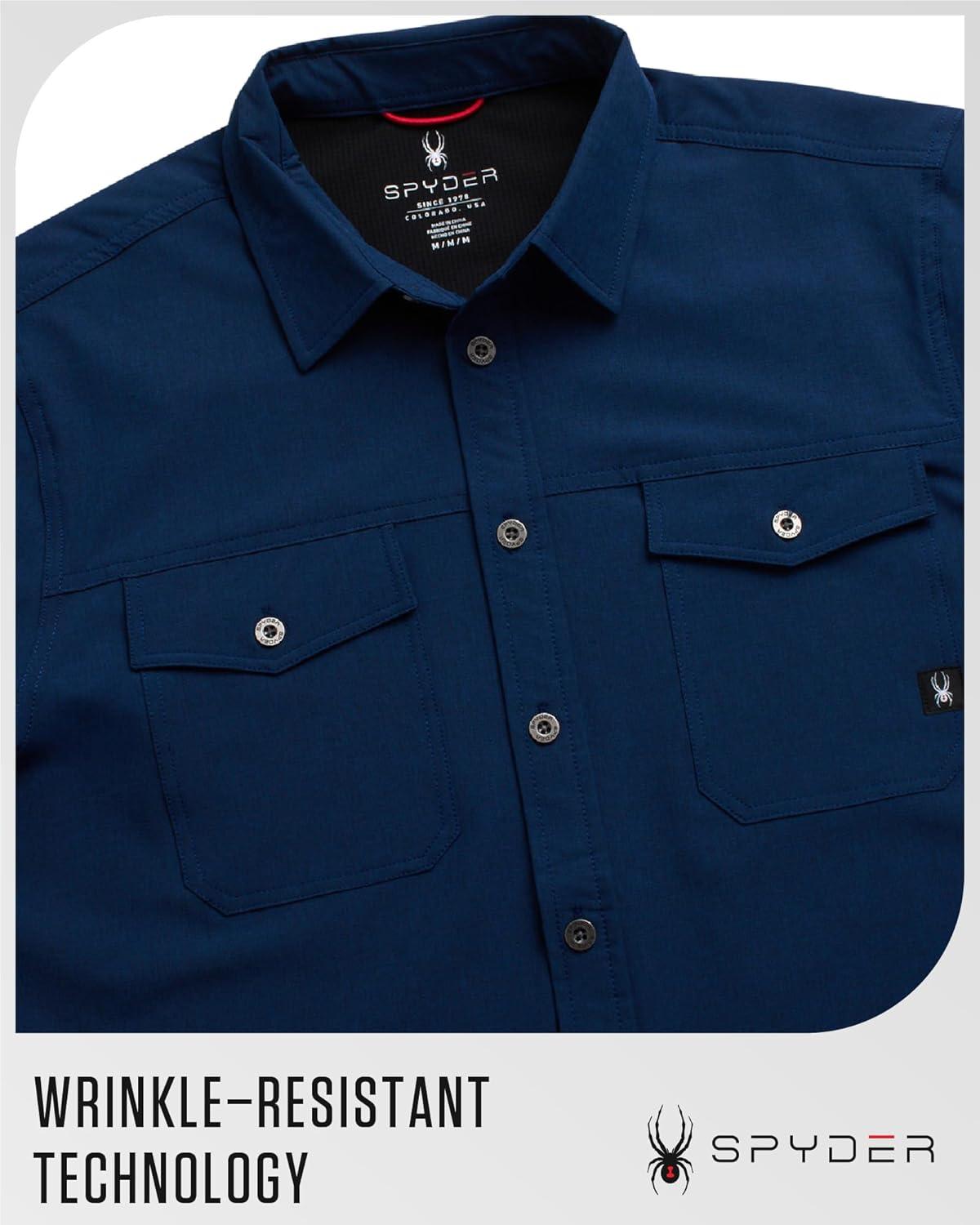 imageSpyder Mens Button Down Shirt Jacket Performance Long Sleeve Shirt Jacket for Men Casual Collared Mens Button Up ShirtsEstate Blue