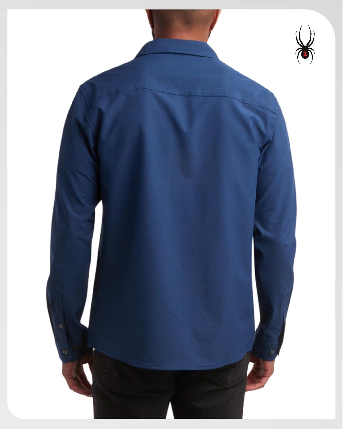 imageSpyder Mens Button Down Shirt Jacket Performance Long Sleeve Shirt Jacket for Men Casual Collared Mens Button Up ShirtsEstate Blue