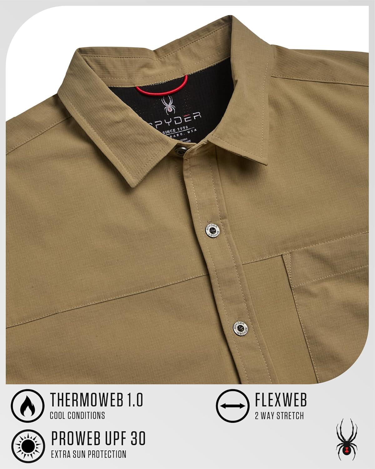 imageSpyder Mens Button Down Shirt Jacket Performance Long Sleeve Shirt Jacket for Men Casual Collared Mens Button Up ShirtsKhaki