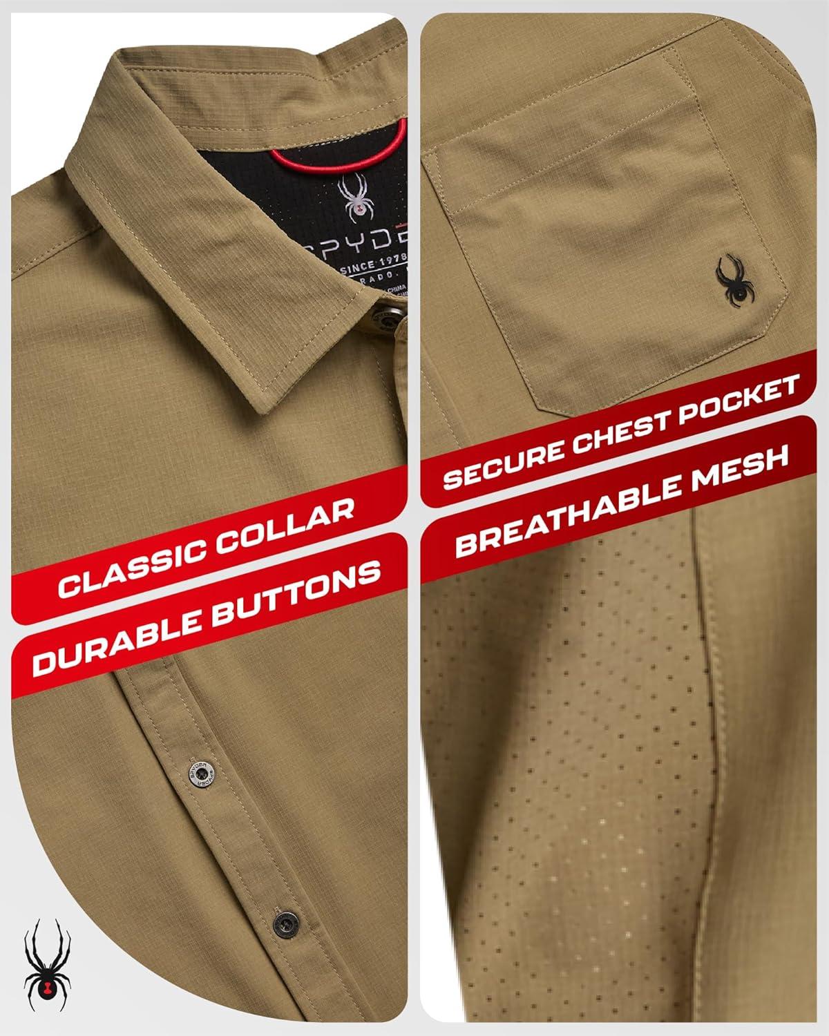 imageSpyder Mens Button Down Shirt Jacket Performance Long Sleeve Shirt Jacket for Men Casual Collared Mens Button Up ShirtsKhaki