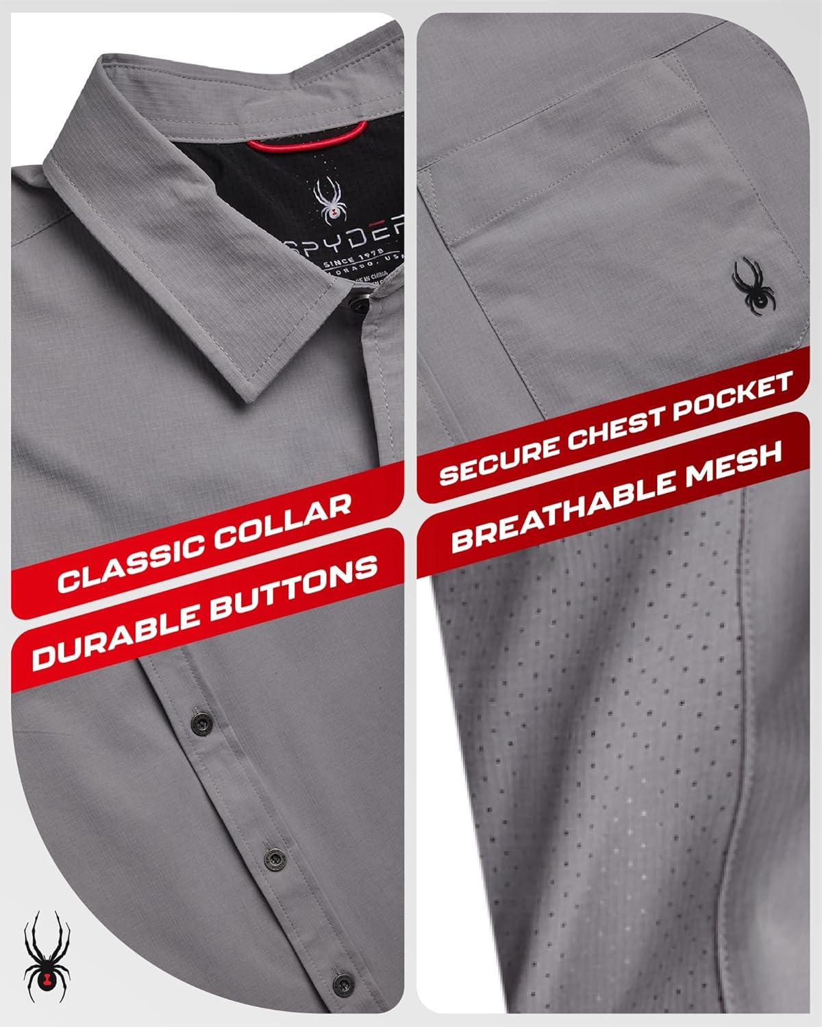 imageSpyder Mens Button Down Shirt Jacket Performance Long Sleeve Shirt Jacket for Men Casual Collared Mens Button Up ShirtsPewter