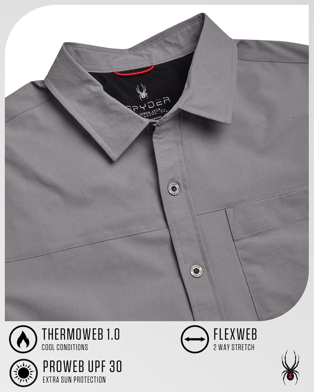 imageSpyder Mens Button Down Shirt Jacket Performance Long Sleeve Shirt Jacket for Men Casual Collared Mens Button Up ShirtsPewter