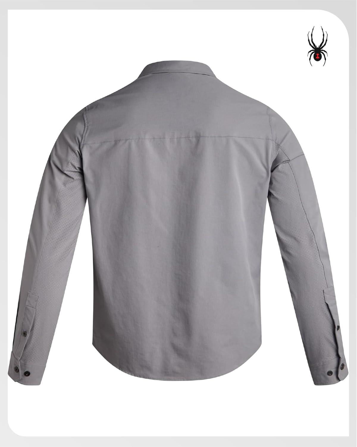 imageSpyder Mens Button Down Shirt Jacket Performance Long Sleeve Shirt Jacket for Men Casual Collared Mens Button Up ShirtsPewter