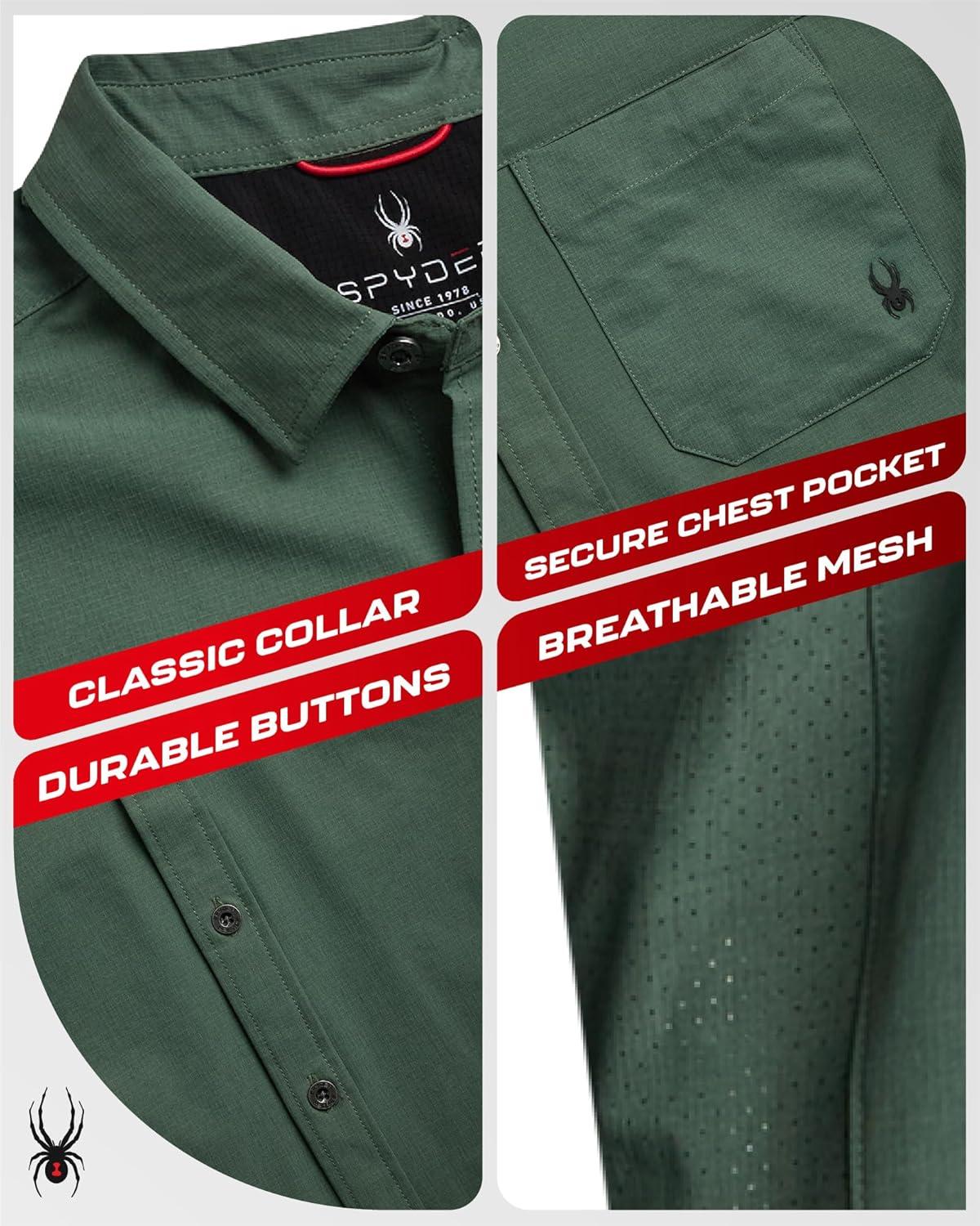 imageSpyder Mens Button Down Shirt Jacket Performance Long Sleeve Shirt Jacket for Men Casual Collared Mens Button Up ShirtsSpruce Green