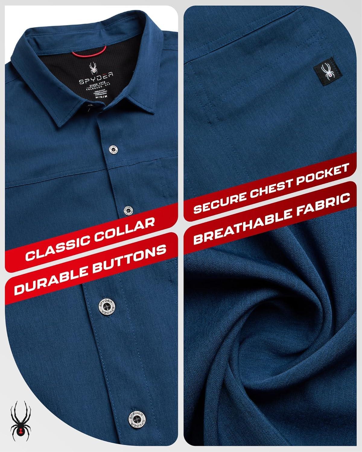 imageSpyder Mens Short Sleeve Button Down Shirts Lightweight Stretch Casual Collared Dress Shirts for Men Travel Office WorkwearBlue