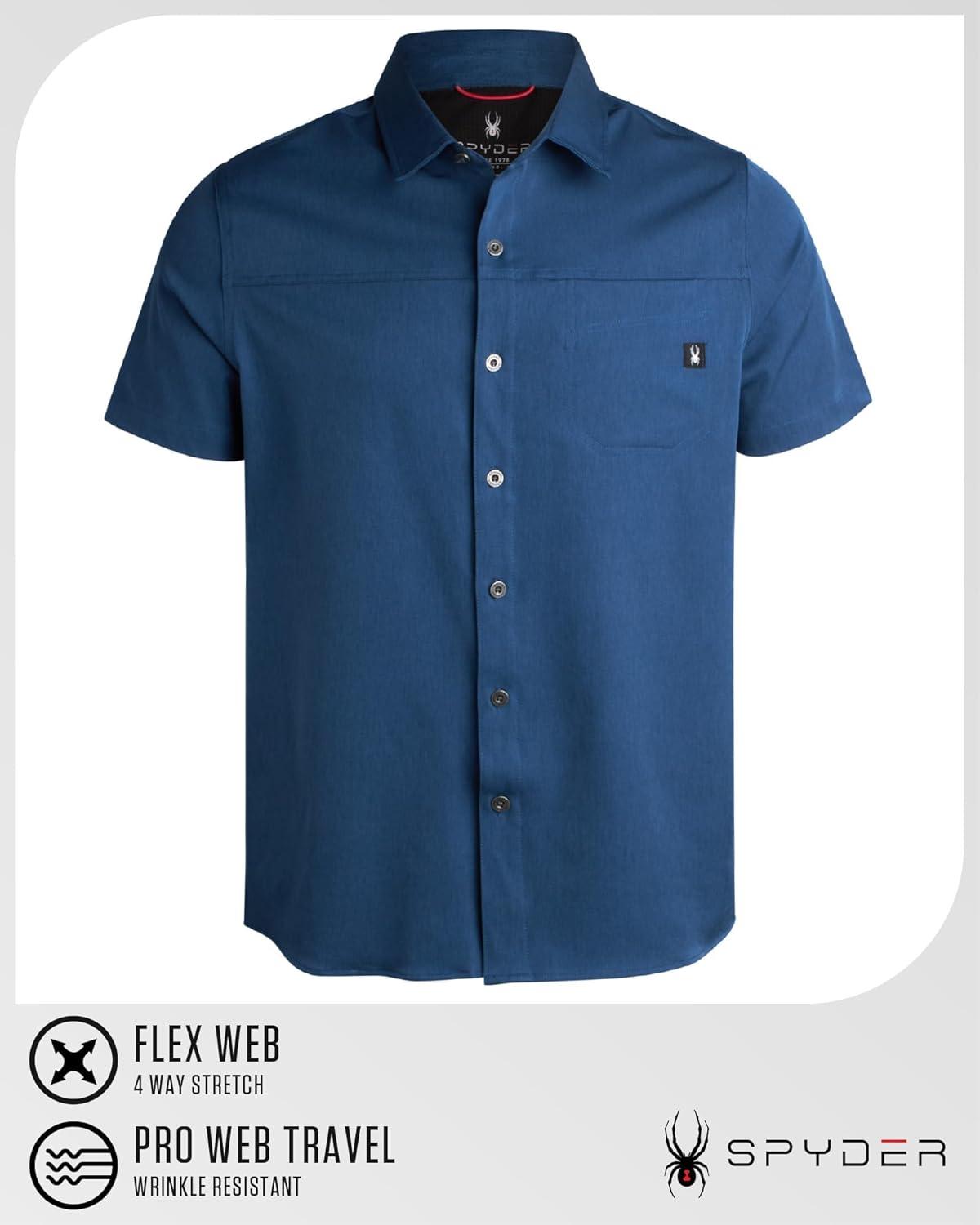 imageSpyder Mens Short Sleeve Button Down Shirts Lightweight Stretch Casual Collared Dress Shirts for Men Travel Office WorkwearBlue