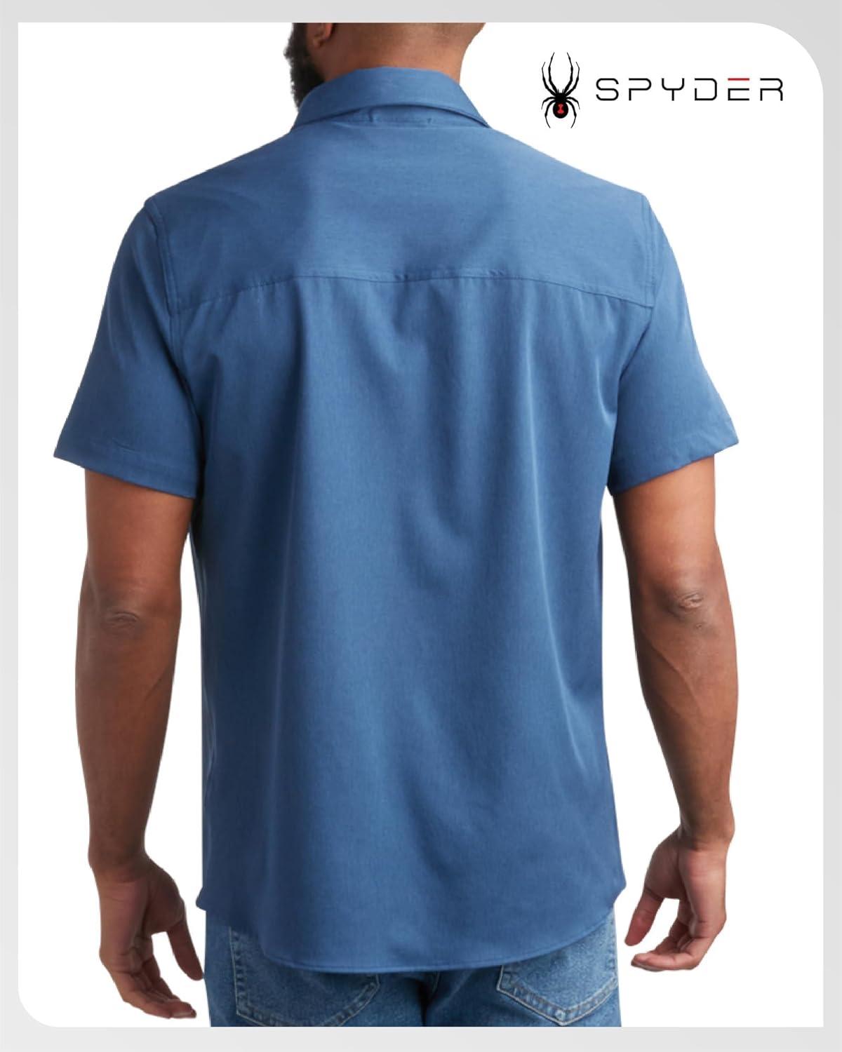 imageSpyder Mens Short Sleeve Button Down Shirts Lightweight Stretch Casual Collared Dress Shirts for Men Travel Office WorkwearBlue