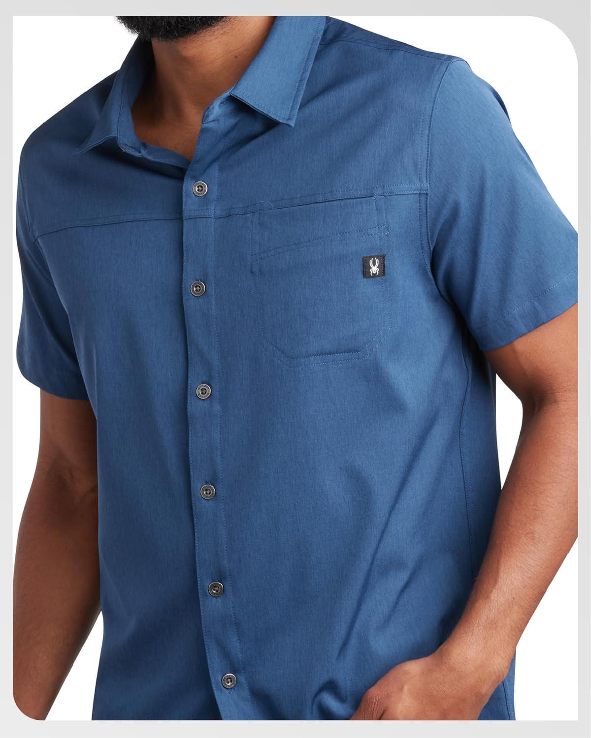 imageSpyder Mens Short Sleeve Button Down Shirts Lightweight Stretch Casual Collared Dress Shirts for Men Travel Office WorkwearBlue