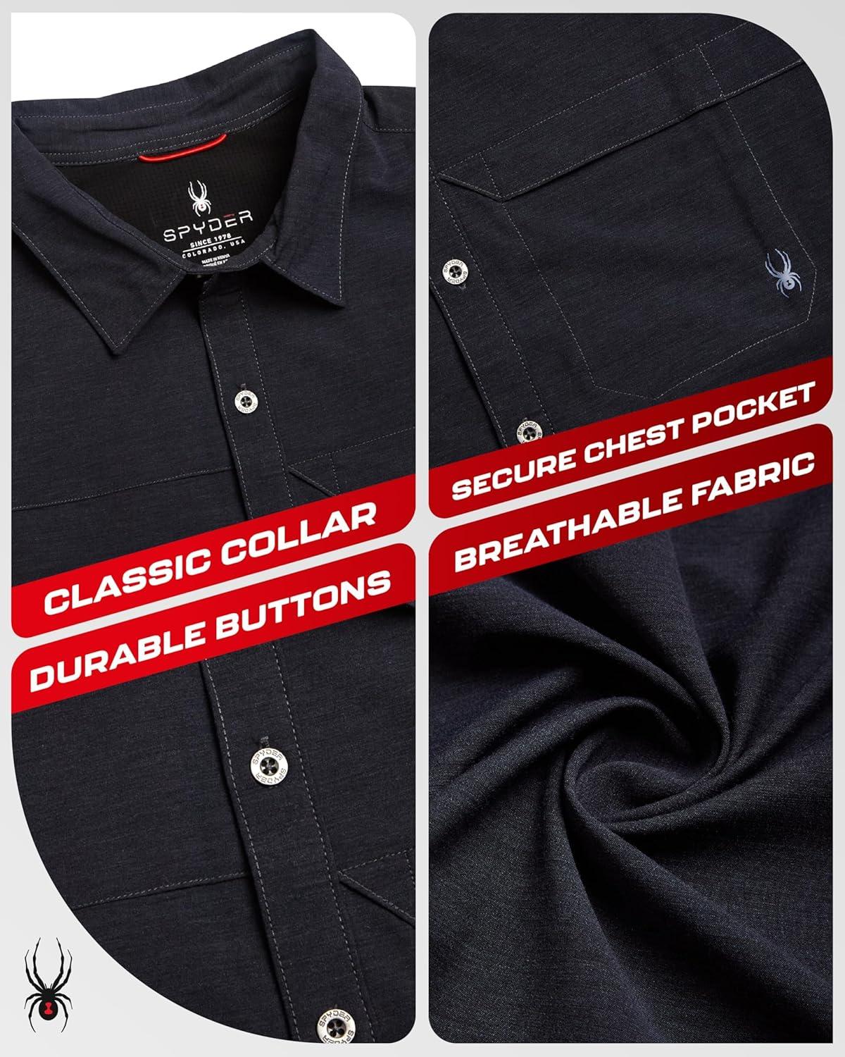 imageSpyder Mens Short Sleeve Button Down Shirts Lightweight Stretch Casual Collared Dress Shirts for Men Travel Office WorkwearHeather Black