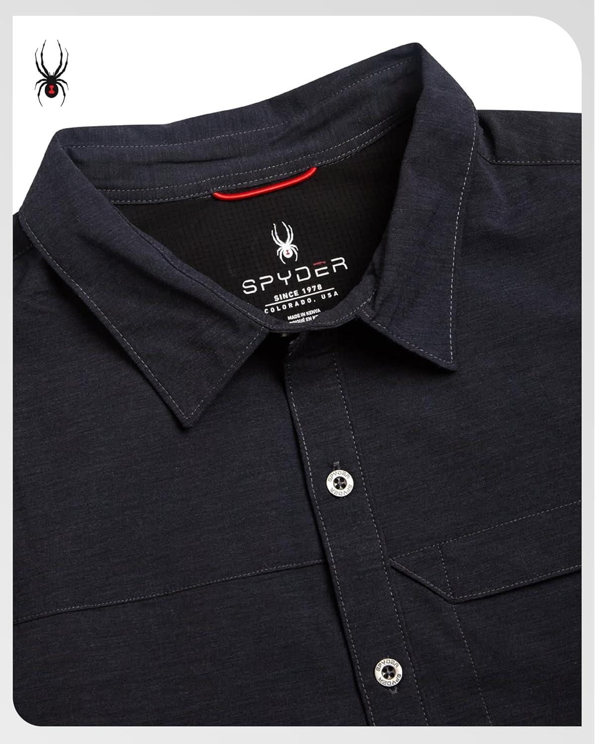 imageSpyder Mens Short Sleeve Button Down Shirts Lightweight Stretch Casual Collared Dress Shirts for Men Travel Office WorkwearHeather Black